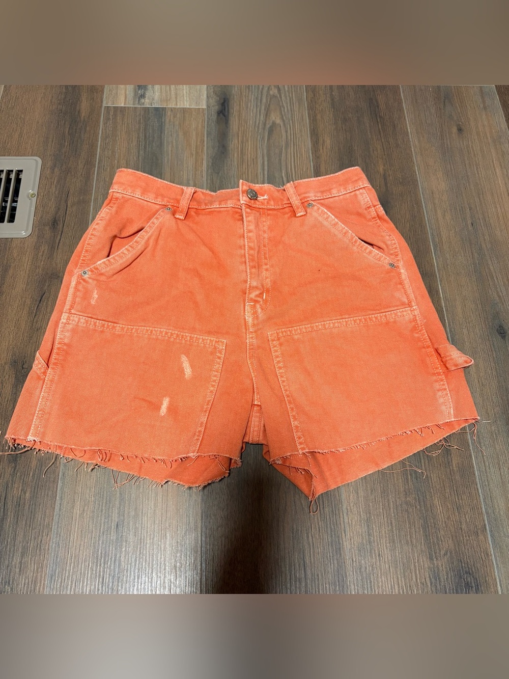 BDG Urban Outfitters Cut Off Cargo Shorts Distressed Orange Denim Jean Shorts 28